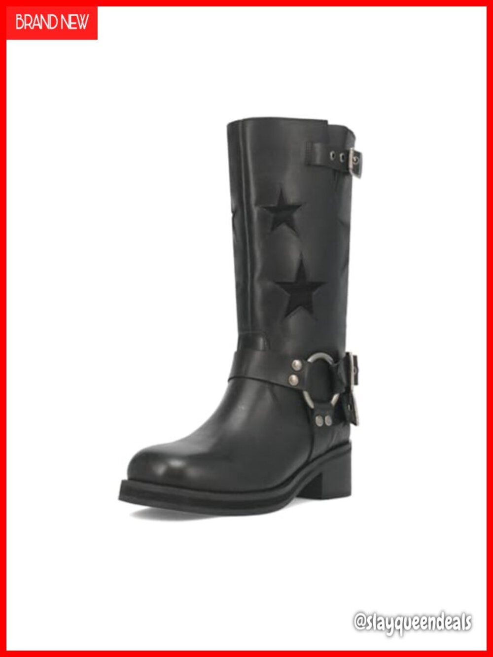 Women's Leather Lined Biker Mid Calf Boots Square Toe Chunky Block Heel Multi